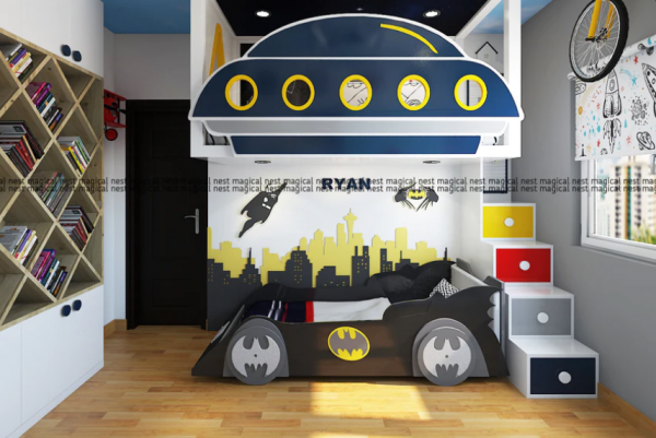 Kamar dengan tema superhero kesukaan anak, seperti Spiderman atau Batman